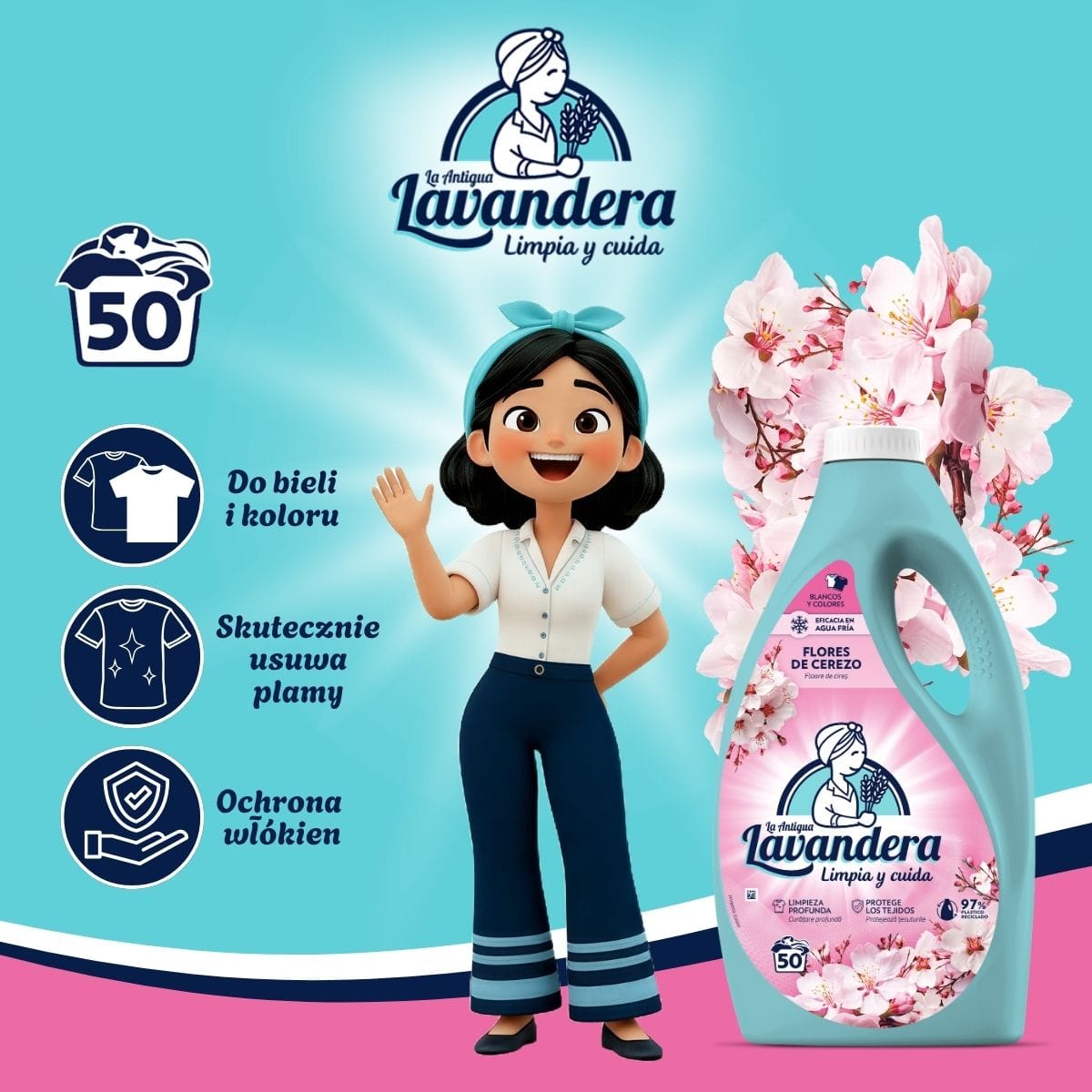 Produkt LAVANDERA Płyny i żele do prania Żel do prania LAVANDERA Flores de Cerezo uniwersalny płyn na 50 prań 2,5l 052704