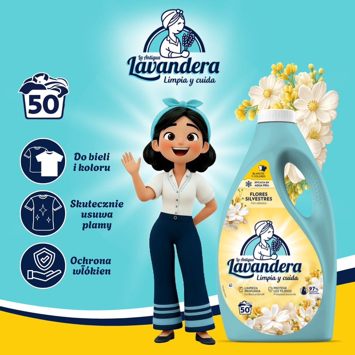Produkt LAVANDERA Płyny i żele do prania Żel do prania LAVANDERA Flores Silvestres Dzikie kwiaty uniwersalny płyn na 50 prań 2,5L 052705