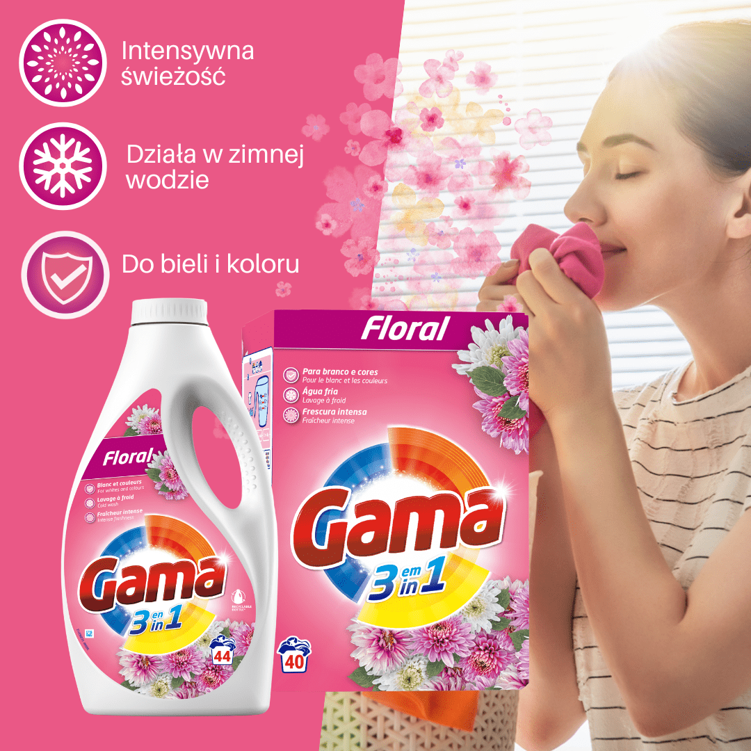 Produkt GAMA Płyny i żele do prania Żel płyn do prania GAMA Floral uniwersalny 66 prań 2,97l 001685