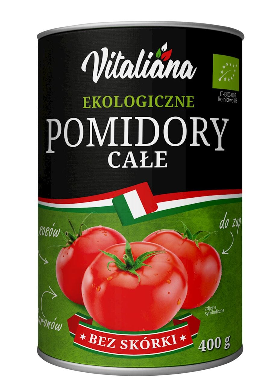 Produkt VITALIANA POMIDORY CAŁE BEZ SKÓRKI BIO 400 g - VITALIANA 5902367407056