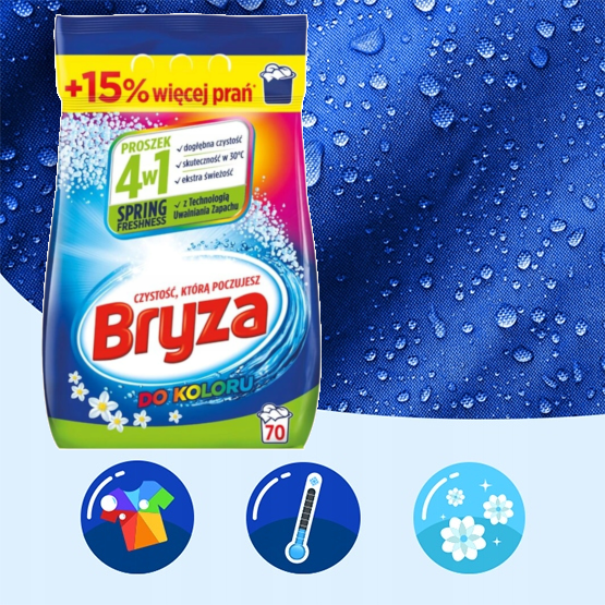 Produkt BRYZA Proszki do prania Proszek do prania BRYZA Color 4w1 do koloru SPRING FRESHNESS 70 prań 4,55 kg 045563