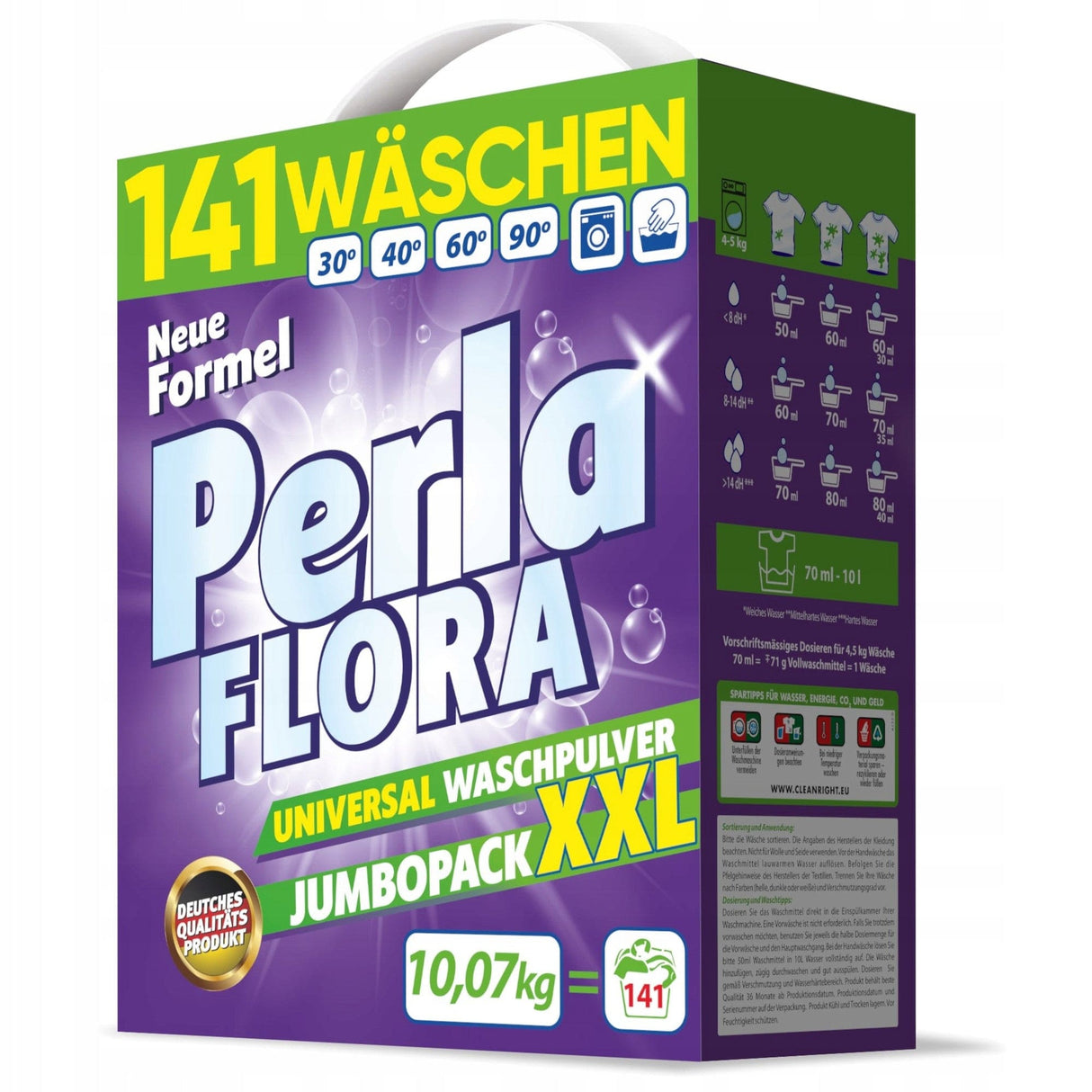 Produkt PERLA FLORA Proszki do prania Proszek do prania PERLA FLORA uniwersalny kolor białe 141 prań 10,07kg Paleta 60 sztuk K_002843_60