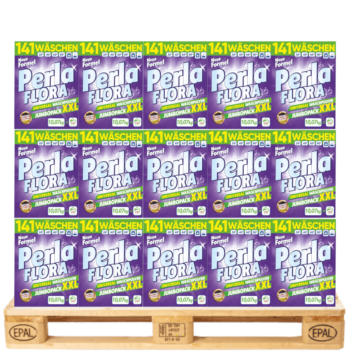 Produkt PERLA FLORA Proszki do prania Proszek do prania PERLA FLORA uniwersalny kolor białe 141 prań 10,07kg Paleta 60 sztuk K_002843_60