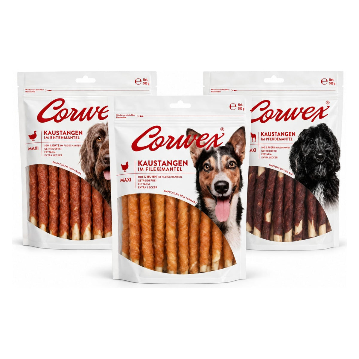 Produkt CORWEX Przysmaki dla psa Zestaw CORWEX kość do żucia dla psa owinięta kaczką filetem koniną 3x500g Z10076