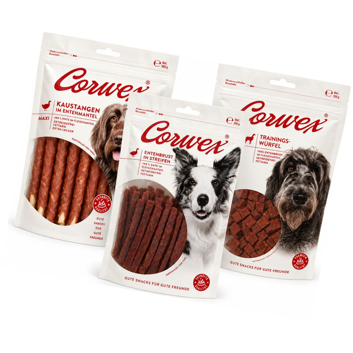 Produkt CORWEX Przysmaki dla psa Zestaw przysmaków dla psa CORWEX kaczka paski kostki treningowe i kość 1kg Z10077