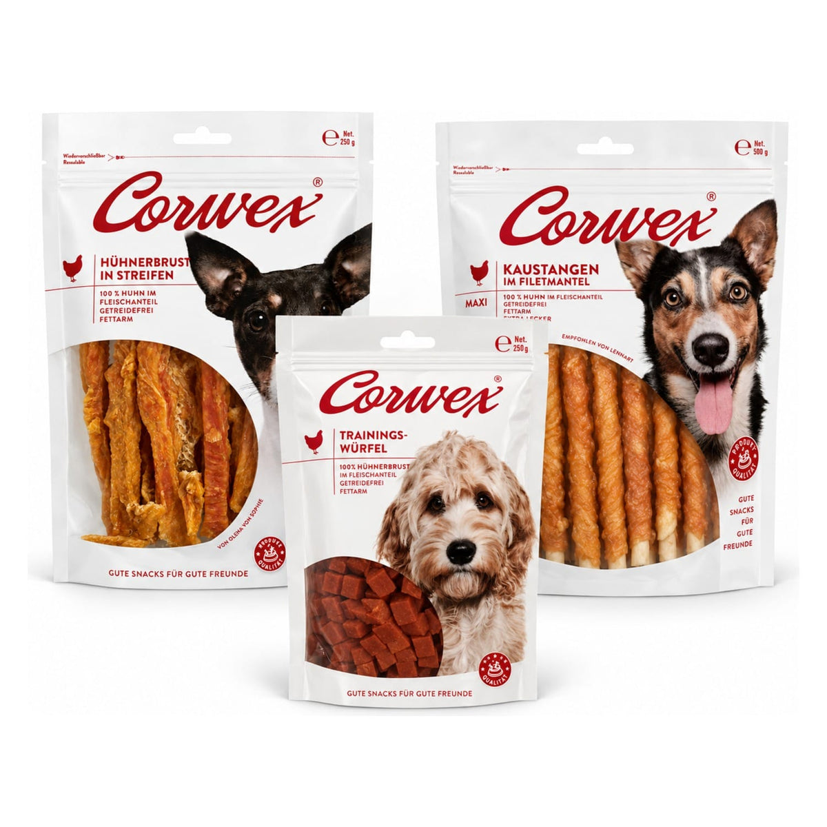 Produkt CORWEX Przysmaki dla psa Zestaw przysmaków dla psa CORWEX kurczak paski kostki treningowe i kość 1kg Z10078