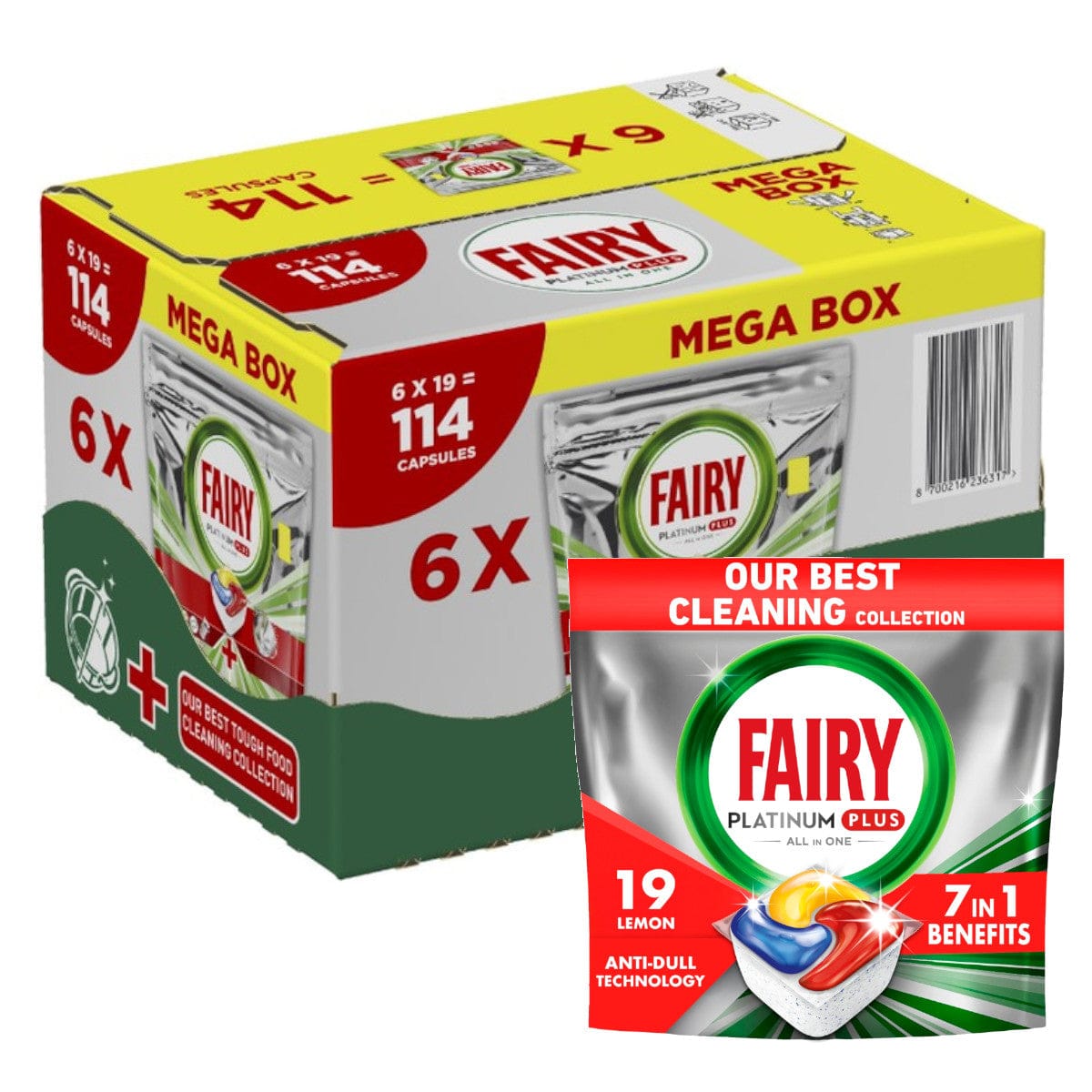 Produkt FAIRY Tabletki i kapsułki do zmywarki Kapsułki do zmywarki FAIRY Platinum Plus All in One Lemon 114 szt 002854