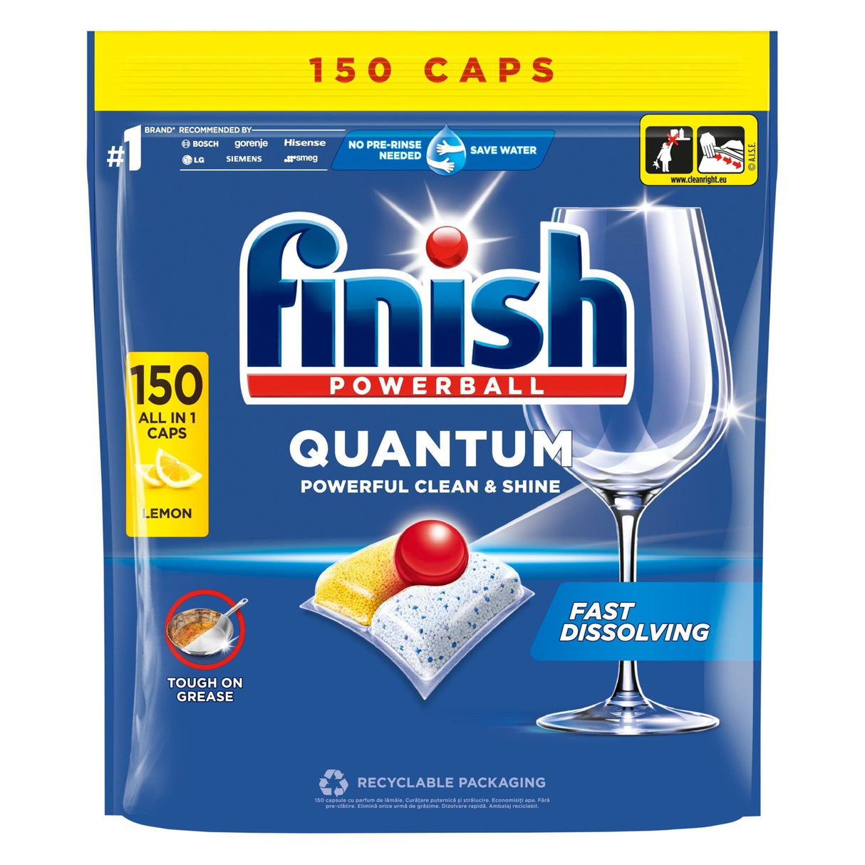 Produkt FINISH Tabletki i kapsułki do zmywarki Kapsułki do zmywarki FINISH Quantum All in 1 Lemon 150szt 003116