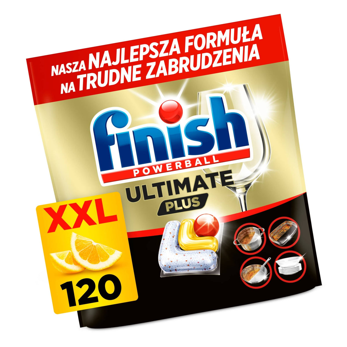 Produkt FINISH Tabletki i kapsułki do zmywarki Kapsułki do zmywarki FINISH Ultimate Plus Lemon 120szt 005998