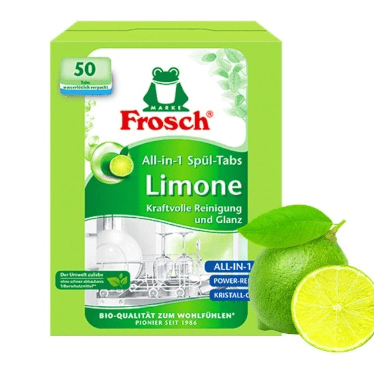 Produkt FROSCH Tabletki i kapsułki do zmywarki Tabletki do zmywarki FROSCH All in One Tabs Lime XL 50x18g 001976