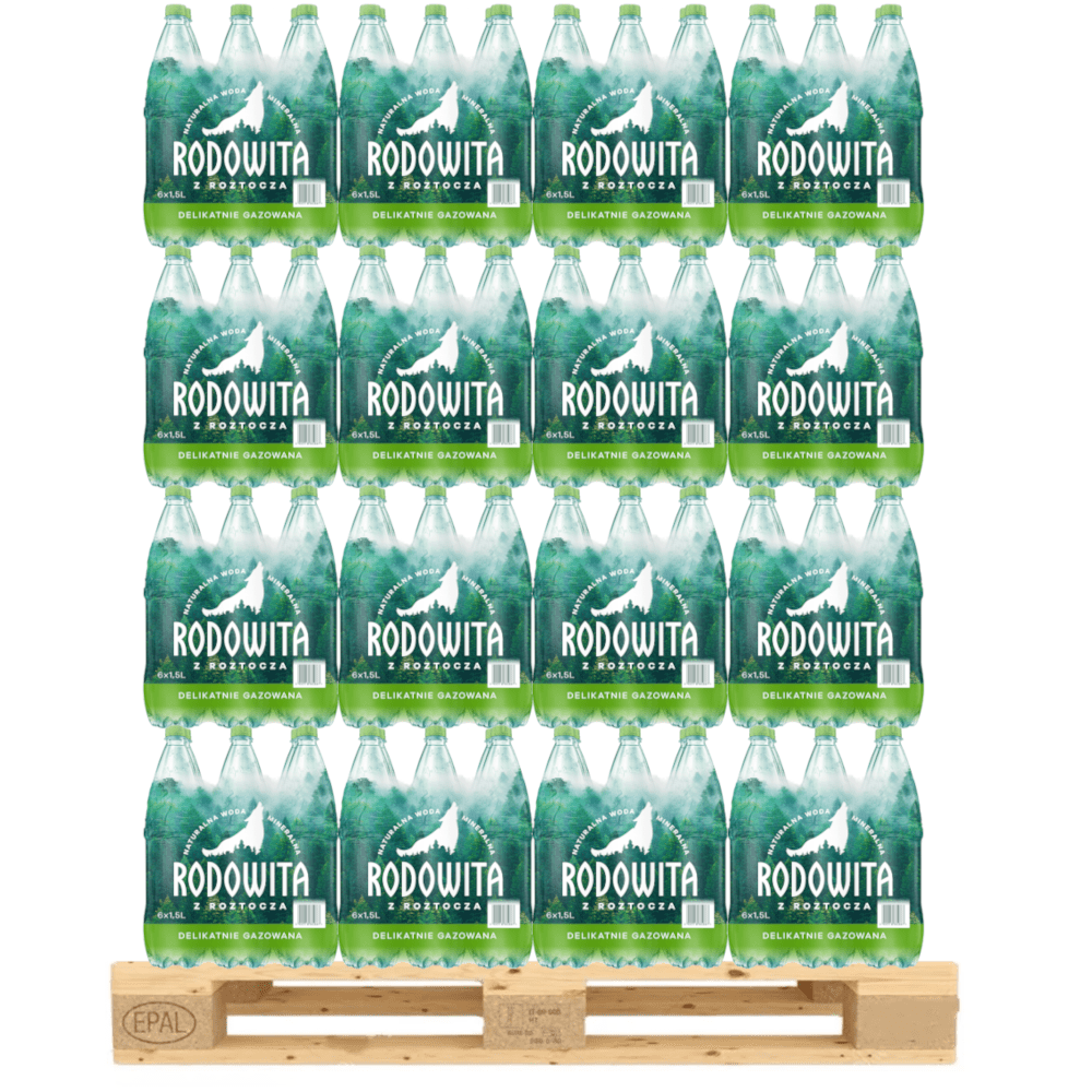 Produkt RODOWITA Woda Woda mineralna RODOWITA z Roztocza delikatnie gazowana 1,5l Paleta 456szt K_038960_456