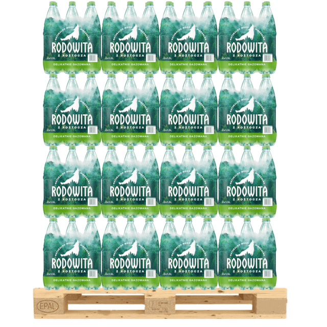 Produkt RODOWITA Woda Woda mineralna RODOWITA z Roztocza delikatnie gazowana 1,5l Paleta 456szt K_038960_456