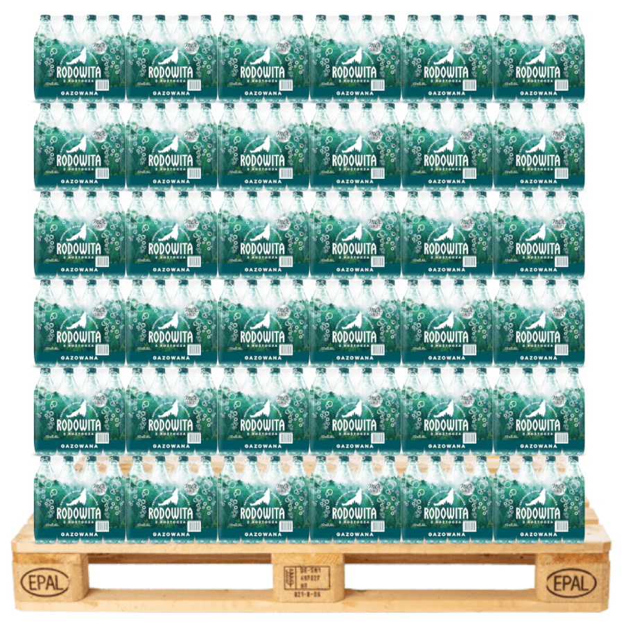 Produkt RODOWITA Woda Woda mineralna RODOWITA z Roztocza gazowana Paleta 1296x 0,6 l K_038962_1296