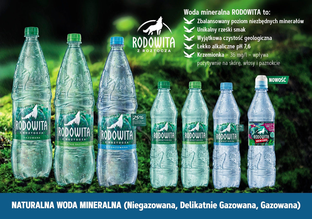 Produkt RODOWITA Woda Woda mineralna RODOWITA z Roztocza gazowana Paleta 684x 1l K_045223_684
