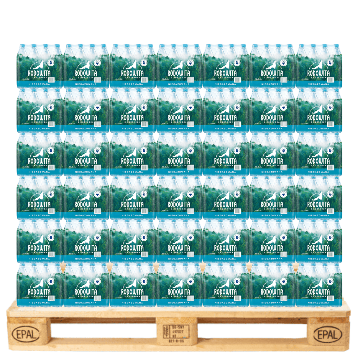 Produkt RODOWITA Woda Woda mineralna RODOWITA z Roztocza niegazowana Paleta 1296x 0,6 l K_038961_1296