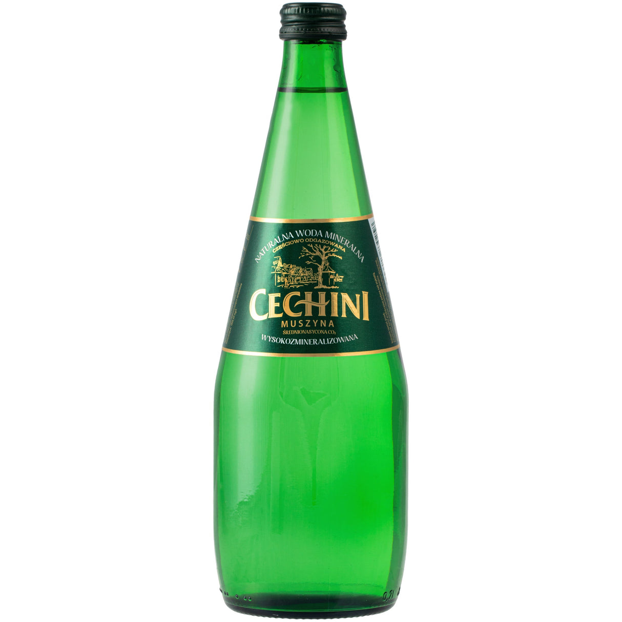 Produkt CECHINI MUSZYNA Woda wysokomineralizowana Woda średnionasycona CECHINI MUSZYNA wysokozmineralizowana - szklana 0,33l 004790