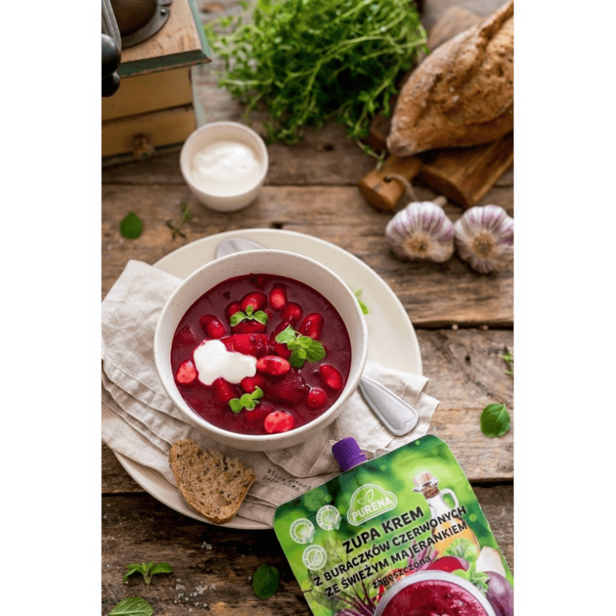 Produkt PURENA Zupki i dania gotowe Zagęszczona Zupa krem z buraczków PURENA ze świeżym majerankiem 350g 002885