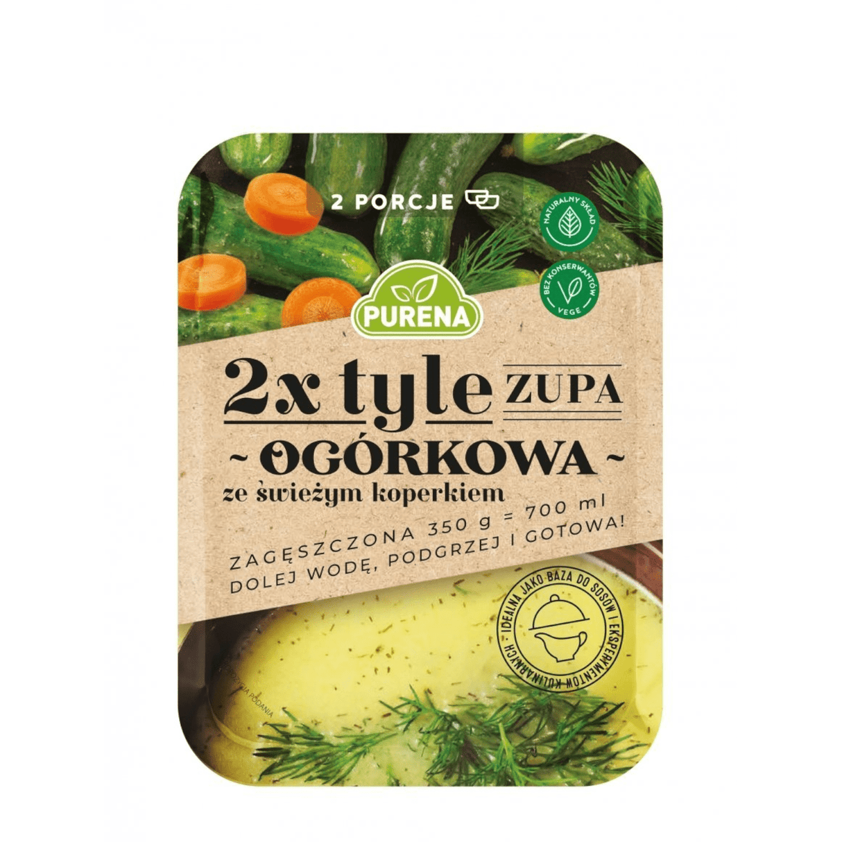 Produkt PURENA Zupki i dania gotowe Zupa krem Ogórkowa ze świeżym koperkiem Zagęszczona PURENA 350g 2 porcje 002884