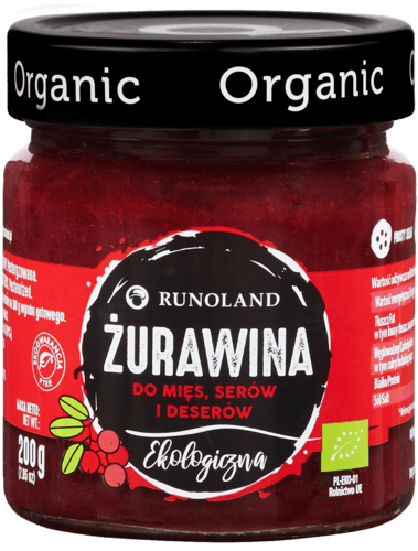 Produkt RUNOLAND (grzyby, zupy, przetwory) ŻURAWINA DO MIĘS, SERÓW I DESERÓW BIO 200 g - RUNOLAND 5901641005964