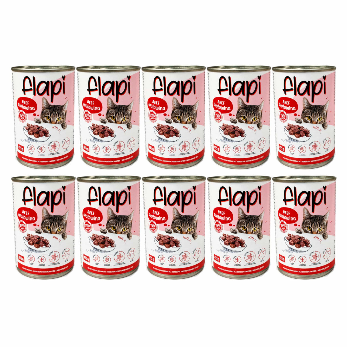 Produkt Flapi 10x Karma dla kota FLAPI Kawałki z wołowiną w sosie 415g K_005479_10