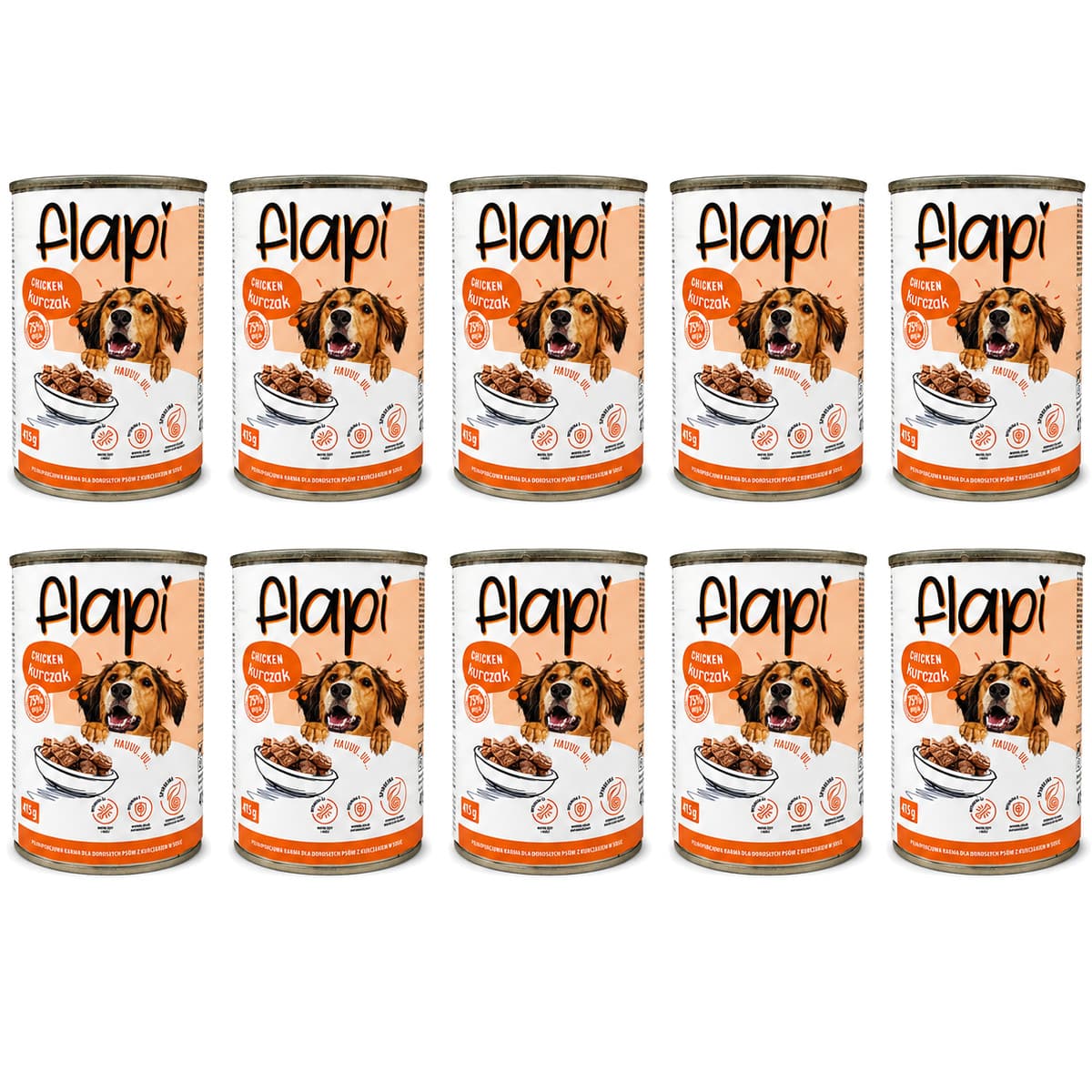 Produkt Flapi 10x Karma dla psa FLAPI Kawałki z kurczakiem w sosie 415g K_005481_10