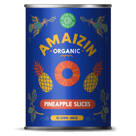 Produkt AMAIZIN (napoje kokosowe, tortilla, chipsy, inne) ANANAS PLASTRY W SOKU WŁASNYM BIO 400 g (225 g) - AMAIZIN 8717496904300