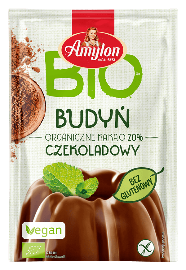 Produkt AMYLON (budynie, galaretki,kisiele,cukry, skrobie BUDYŃ O SMAKU CZEKOLADOWYM BEZGLUTENOWY BIO 40 g - AMYLON 8594006666480