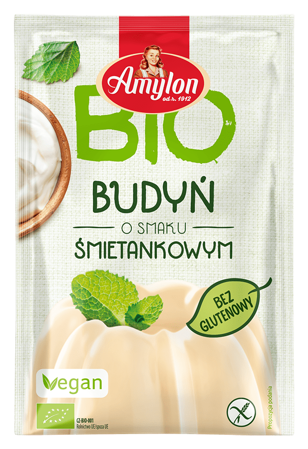 Produkt AMYLON (budynie, galaretki,kisiele,cukry, skrobie BUDYŃ O SMAKU ŚMIETANKOWYM BEZGLUTENOWY BIO 40 g - AMYLON 8594006668354