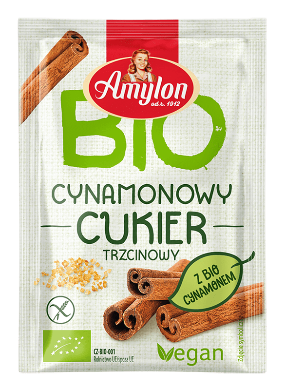 Produkt AMYLON (budynie, galaretki,kisiele,cukry, skrobie CUKIER CYNAMONOWY BEZGLUTENOWY BIO 20 g - AMYLON 8594006667647