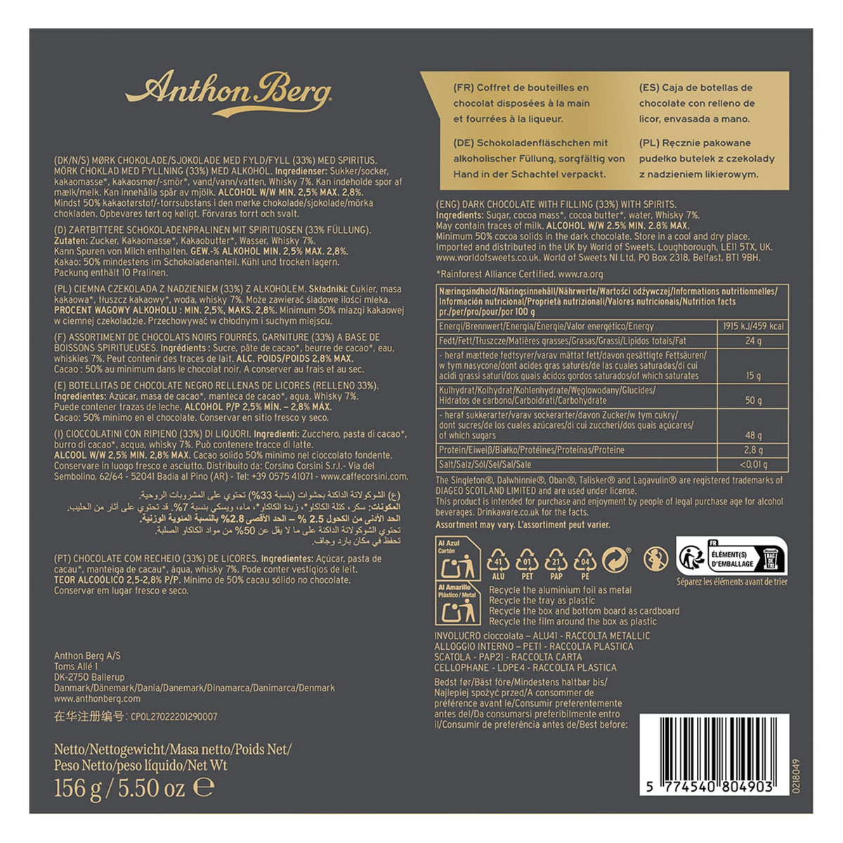 Produkt ANTHON BERG Czekolada 4x Czekoladowe buteleczki z alkoholem pralinki Anthon Berg 10szt Z10067