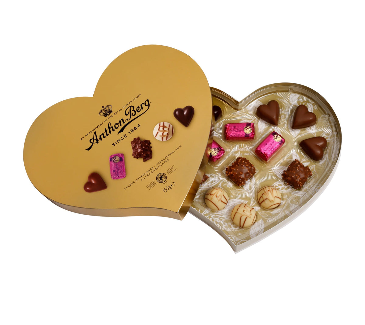Produkt ANTHON BERG Czekolada Bombonierka Anthon Berg Heart Shaped Gold Box czekoladki z nadzieniem 155g 006656