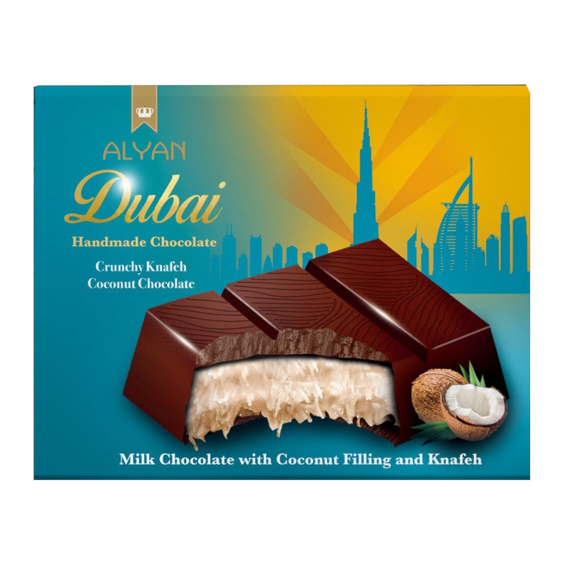 Produkt ALYAN Czekolada Czekolada dubajska ALYAN Dubai Mleczna z nadzieniem kokosowym 100g 002915