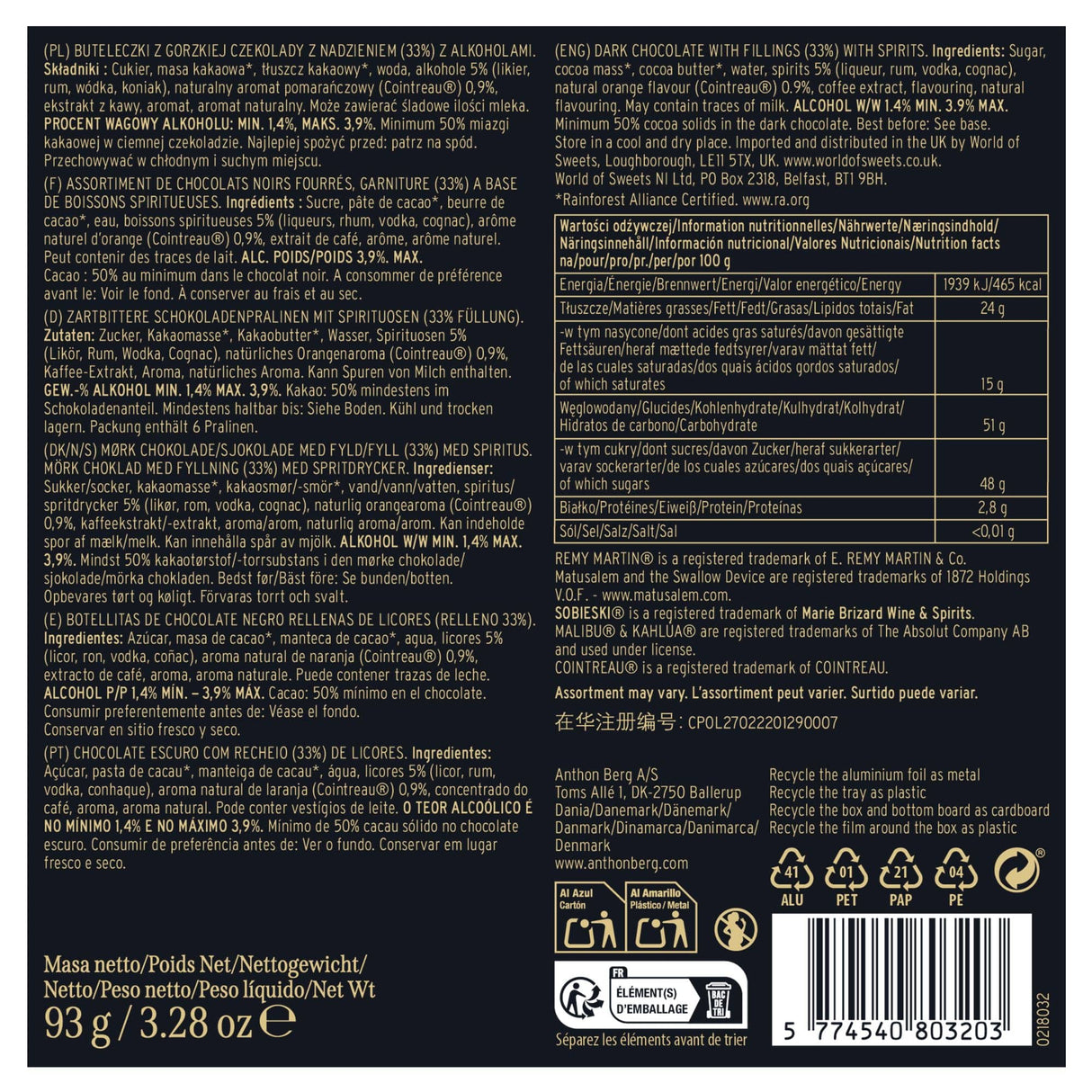 Produkt ANTHON BERG Czekolada Czekoladki z alkoholem Anthon Berg Chocolate Liqueurs 6 szt 93g 006290
