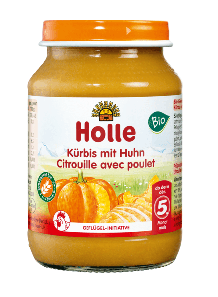 Produkt HOLLE (żywność dla niemowląt) DYNIA Z KURCZAKIEM BEZ DODATKU CUKRÓW BEZGLUTENOWE OD 5 MIESIĄCA BIO 190 g (SŁOIK) - HOLLE 7640230490986