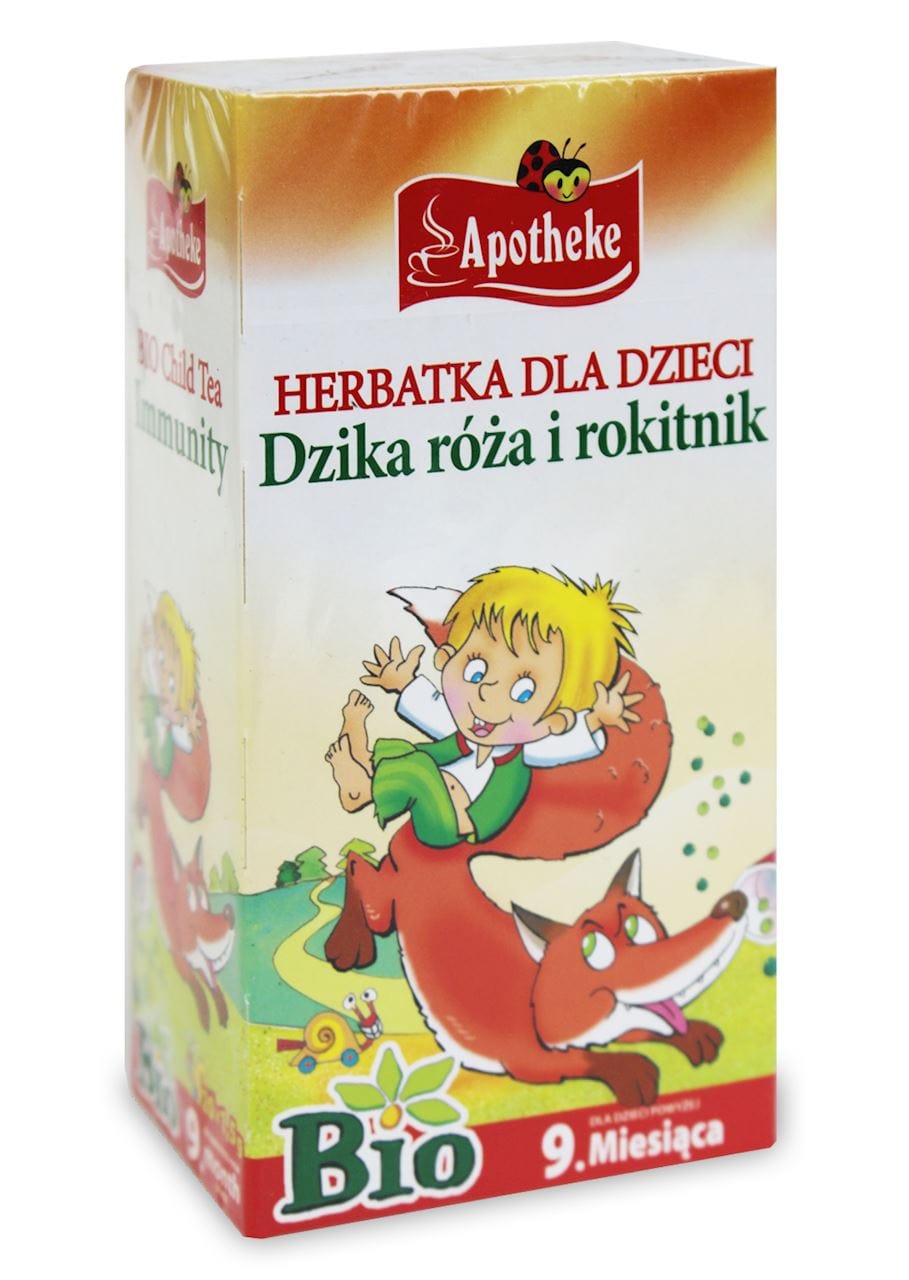 Produkt APOTHEKE (herbatki dla dzieci, dorosłych, błonnik HERBATKA DLA DZIECI - DZIKA RÓŻA I ROKITNIK PO 9 MIESIĄCU BIO (20 x 1,5 g) 30 g - APOTHEKE 8595178201714