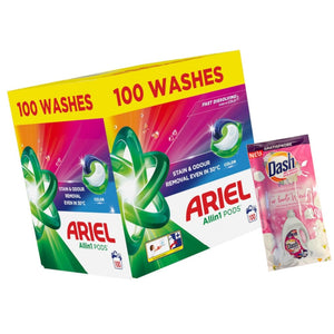 Produkt ARIEL Kapsułki do prania Kapsułki do prania ARIEL All-in-1 PODS 100 szt + GRATIS Płyn DASH Color 2in1 Z01009
