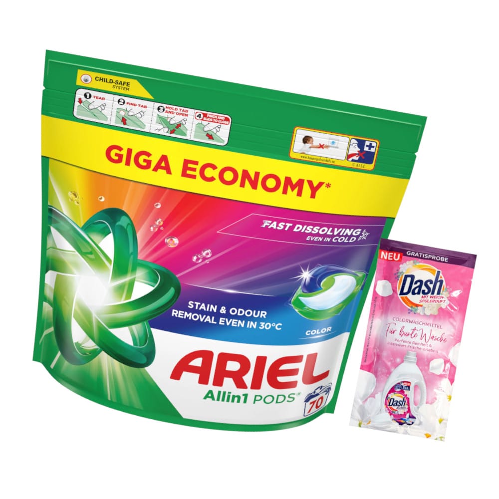 Produkt ARIEL Kapsułki do prania Kapsułki do prania ARIEL Color Allin1 70szt + GRATIS Płyn DASH Color 2in1 Z01010