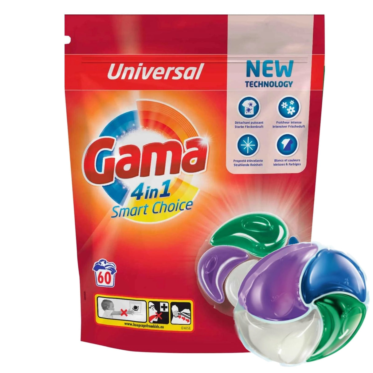Produkt GAMA Kapsułki do prania Kapsułki do prania GAMA 4in1 Smart Choice uniwersalne 60szt 005088