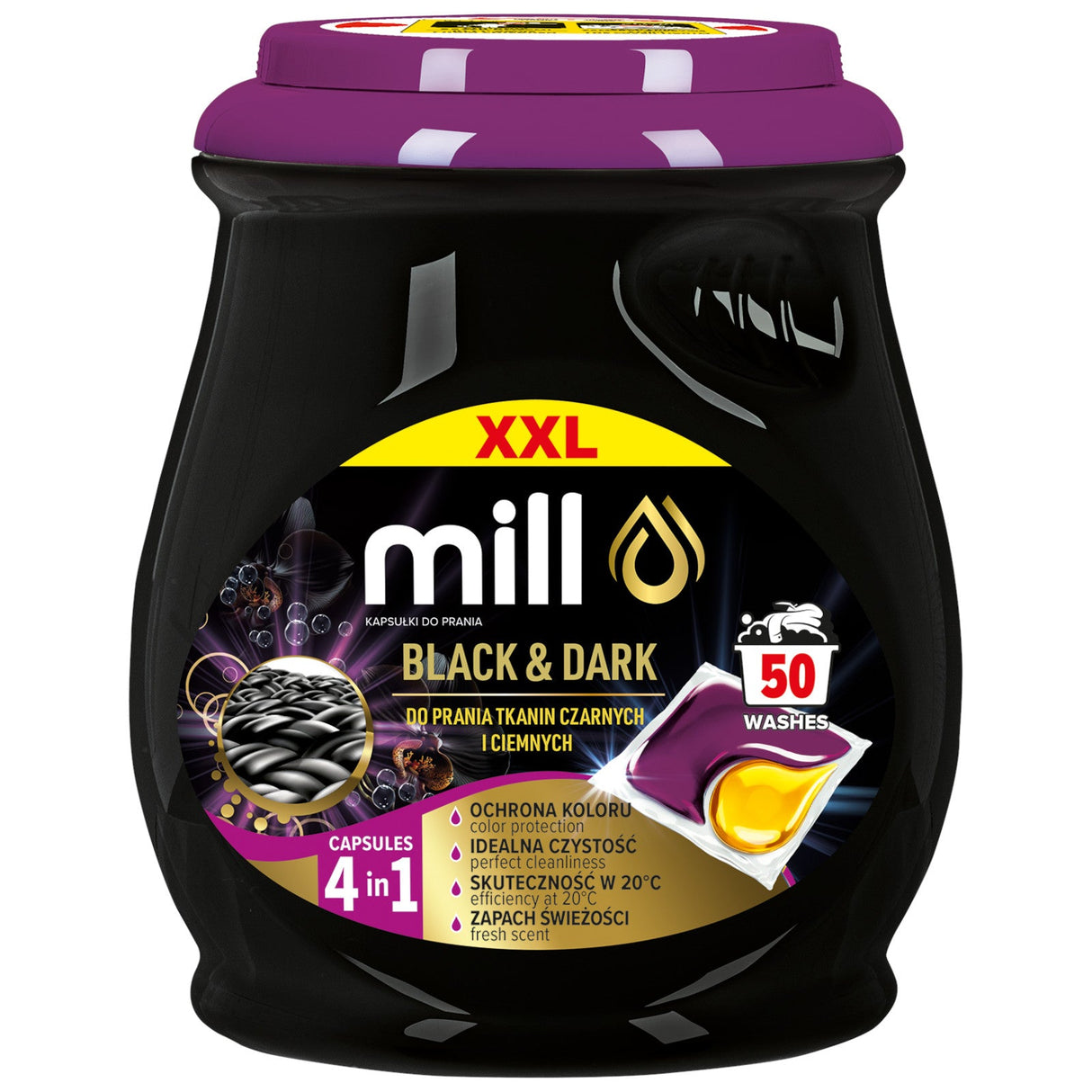 Produkt mill Kapsułki do prania Kapsułki do prania MILL Proffessional Black do czarnego i ciemnego 50szt 004389