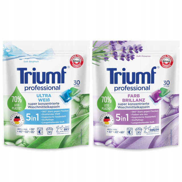 Produkt TRIUMF Kapsułki do prania Kapsułki do prania TRIUMF białe kolor 2in1 2x 30szt Z00603