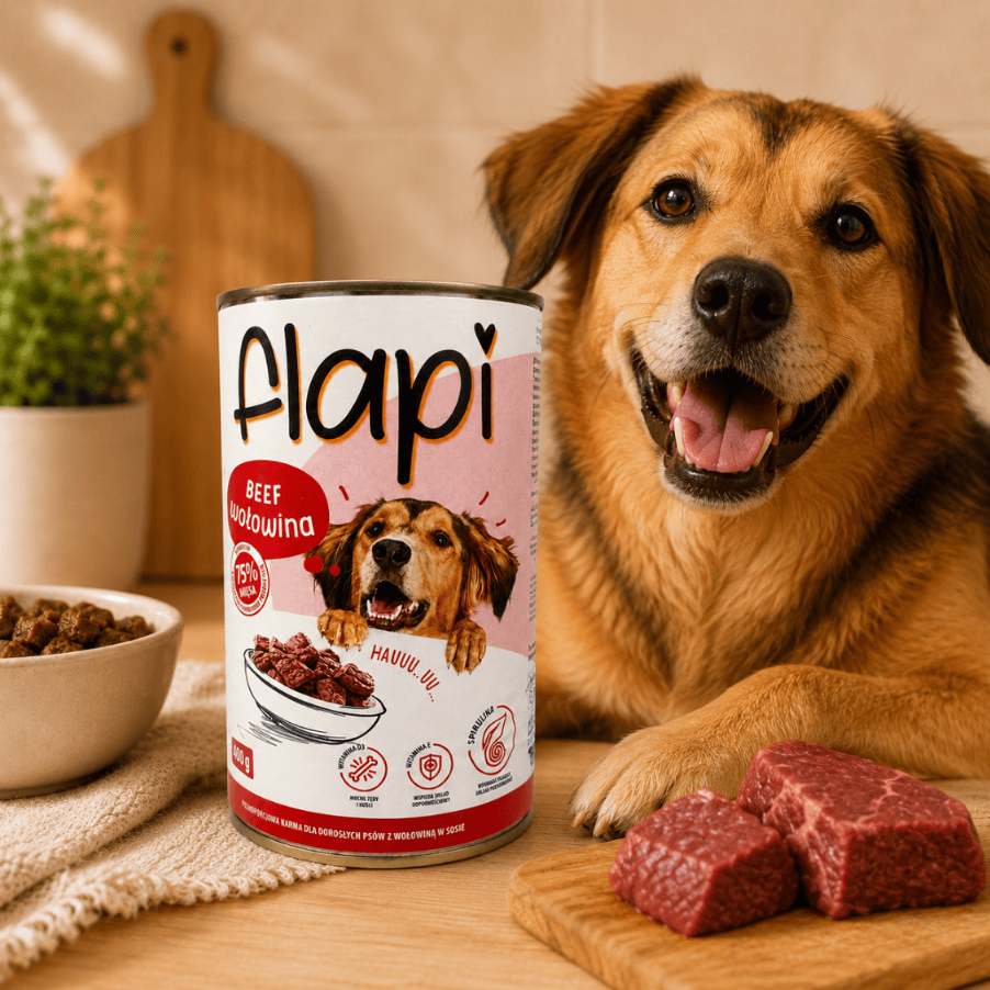 Produkt Flapi Karma dla psa FLAPI Kawałki z wołowiną w sosie 1250g 005486