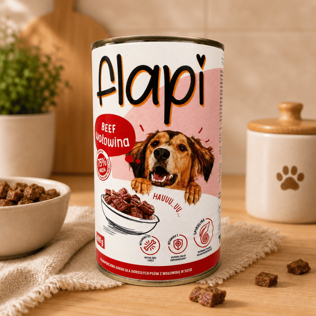 Produkt Flapi Karma dla psa FLAPI Kawałki z wołowiną w sosie 1250g 005486