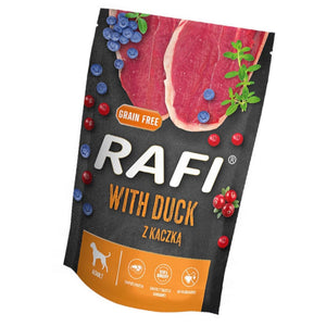 Produkt RAFI Karma mokra dla psa RAFI Z kaczką, borówką i żurawiną 500g 006309
