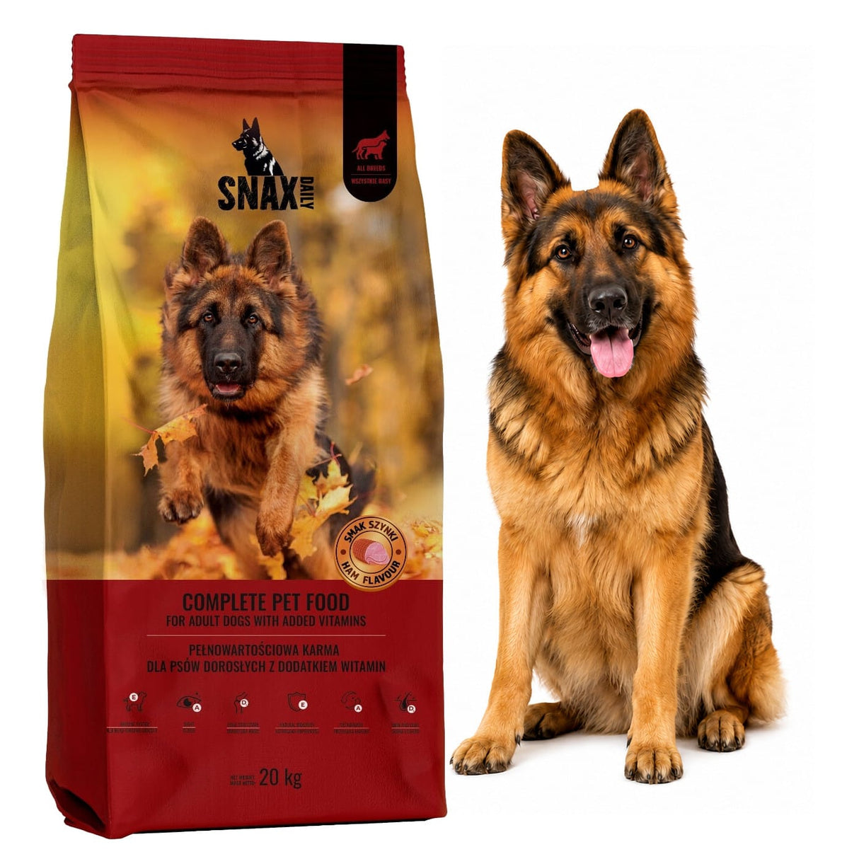 Produkt bd24.pl Karma sucha dla psa SNAX DAILY Adult o smaku szynki 20kg 006181