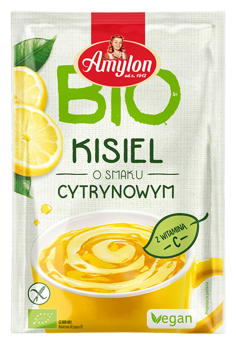 Produkt AMYLON (budynie, galaretki,kisiele,cukry, skrobie KISIEL INSTANT O SMAKU CYTRYNOWYM BEZGLUTENOWY BIO 30 g - AMYLON 8594006668231