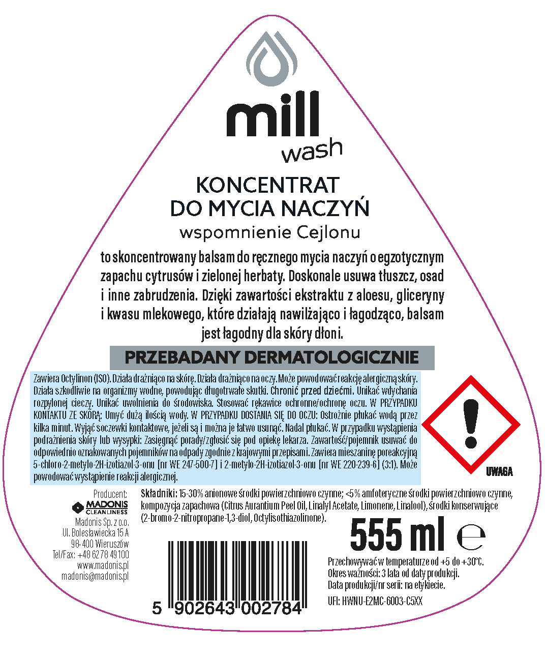 Produkt mill Koncentrat do mycia naczyń MILL Wspomnienie Cejlonu 555ml 003947