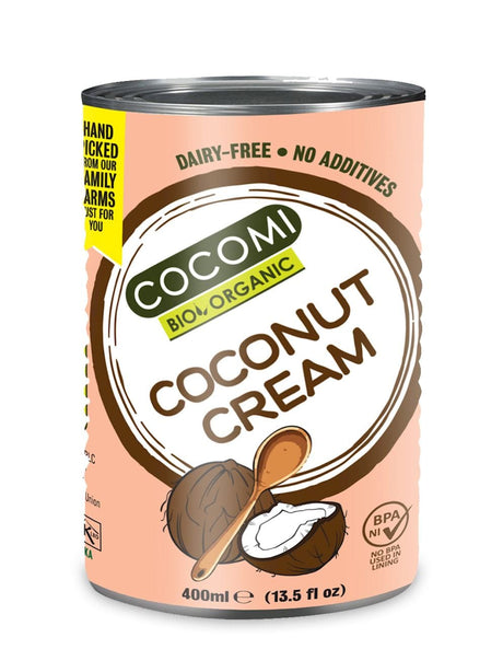 Produkt COCOMI (wody kokosowe, oleje kokosowe, śmietanki) KREM KOKOSOWY BEZ GUMY GUAR BEZ DODATKU CUKRÓW BIO 400 ml - COCOMI 4792038034008