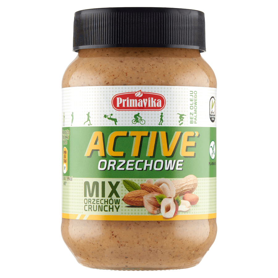 Produkt PRIMAVIKA (przetwory i pasty vege) KREM ORZECHOWY CRUNCHY ACTIVE BEZGLUTENOWY 470 g - PRIMAVIKA 5900672302073