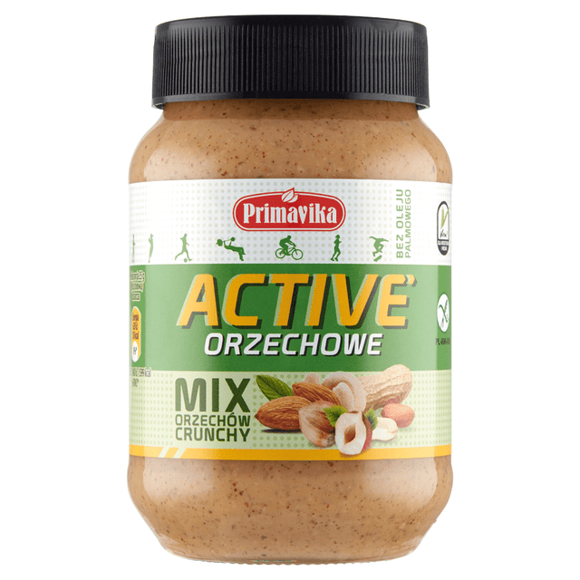 Produkt PRIMAVIKA (przetwory i pasty vege) KREM ORZECHOWY CRUNCHY ACTIVE BEZGLUTENOWY 470 g - PRIMAVIKA 5900672302073