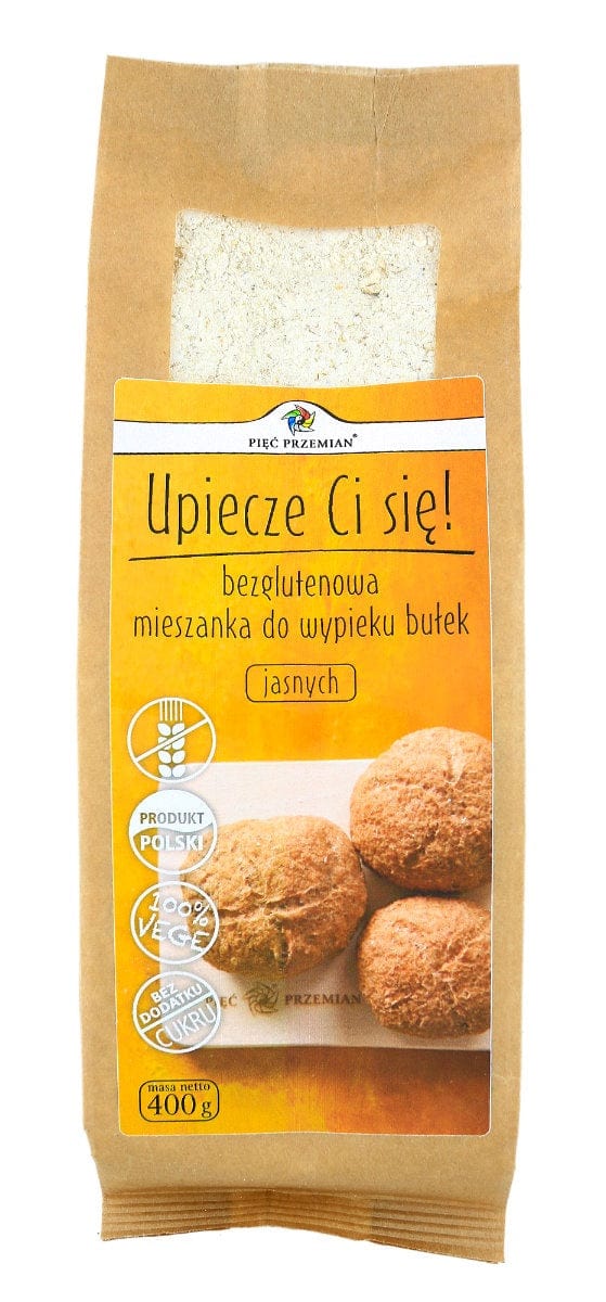 Produkt PIĘĆ PRZEMIAN (produkty spożywcze) MIESZANKA DO WYPIEKU BUŁEK JASNYCH BEZ DODATKU CUKRÓW BEZGLUTENOWA 400 g - PIĘĆ PRZEMIAN 5902837810584